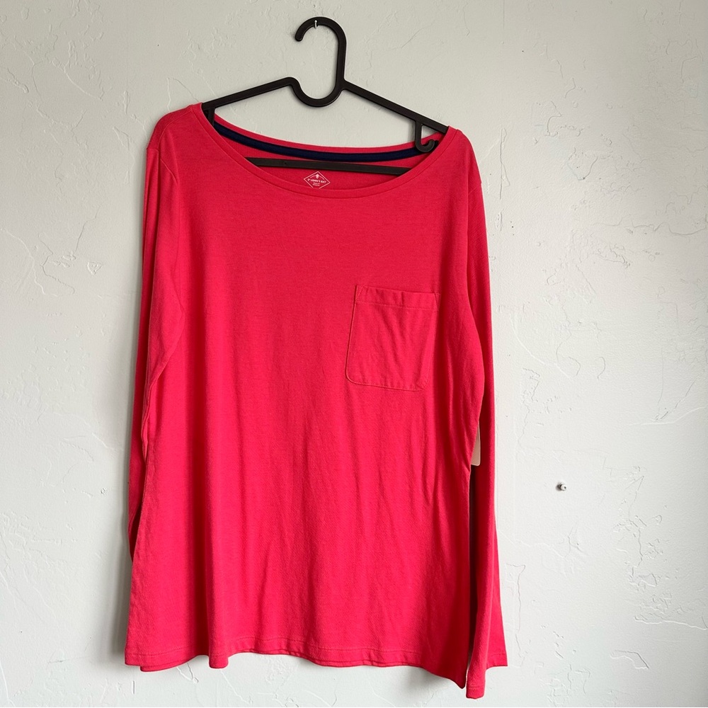 NWT St. John's Bay Women's Basic Red Long Sleeve Pocket Tee Size Medium